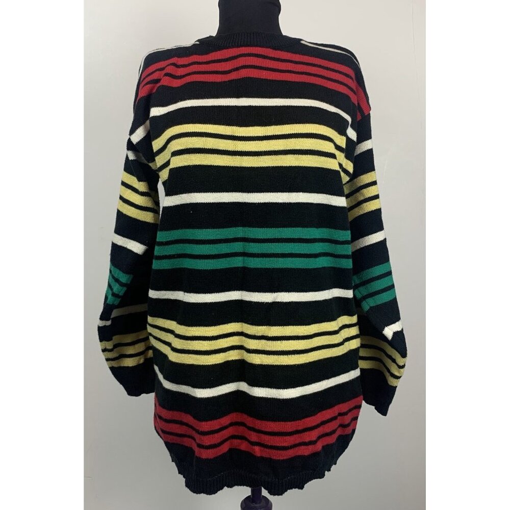 LIZ & CO Vtg 90's Women's Sweater Striped Cotton Slouchy Oversized Size Small